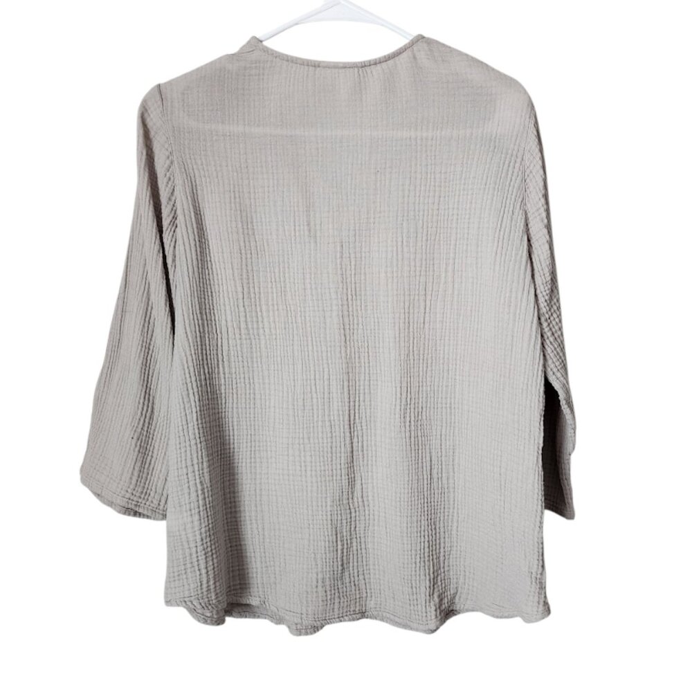 PURE JILL by J.JILL Gauze Cotton Tunic Top Button Front 3/4 Sleeve in Dove XS - Picture 2 of 6